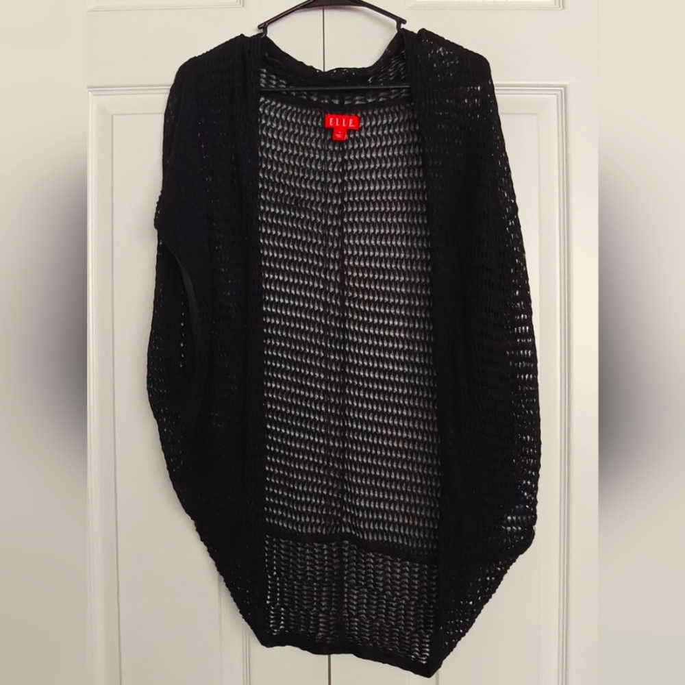 Elle Black Cardigan with Knit Texture, Size XL